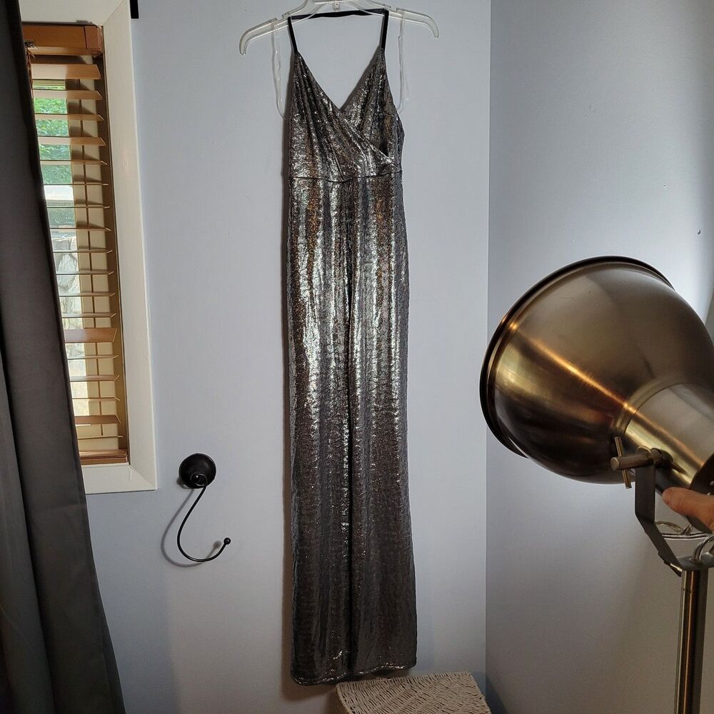 The Indigo Child NWT Silver Faux Wrap Stretch Jumpsuit Size Small